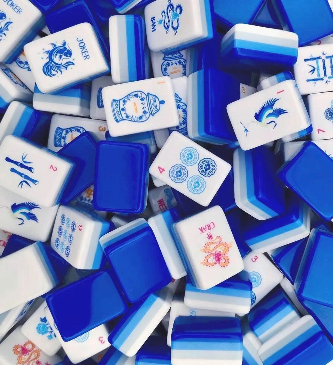 Blue and white Chinoiserie Mahjong tiles