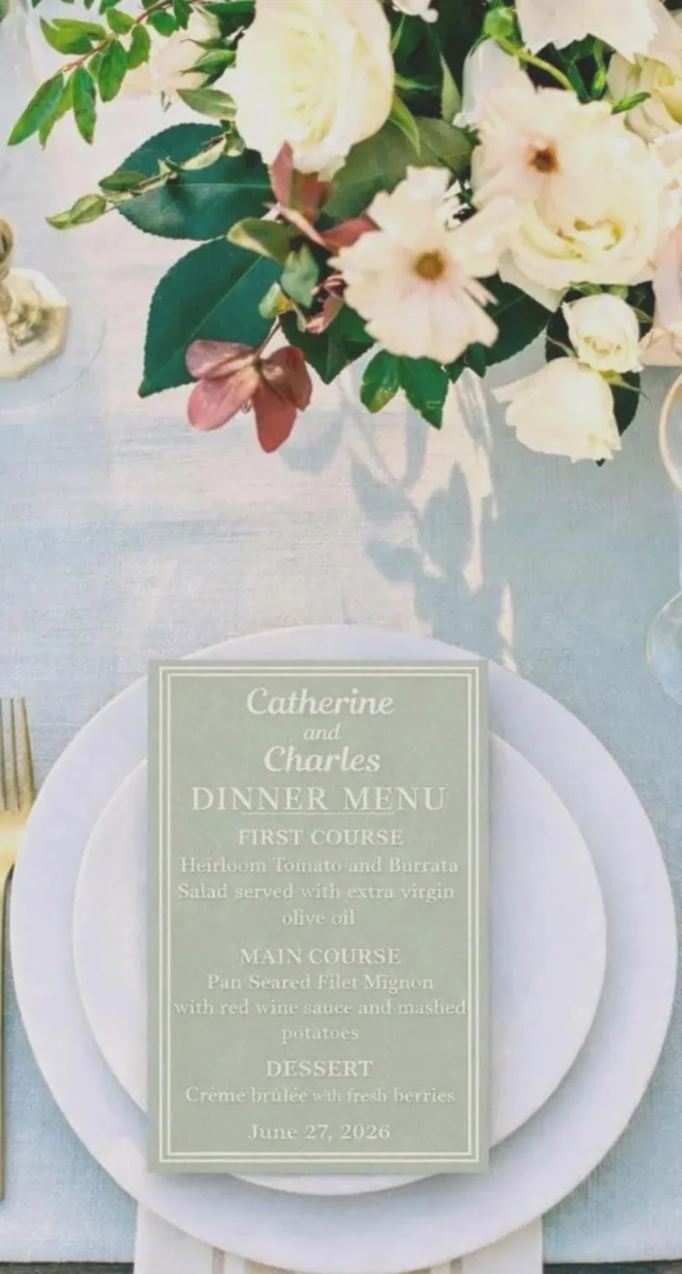 Sage Green Wedding Menu Card