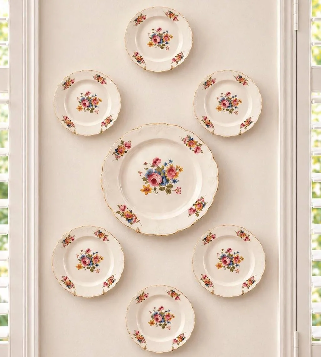 Vintage Floral Plate Wall Set, 7 Pieces